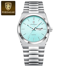 PODEAGAR Men's Quartz Watch, Classic Minimalist Round Dial Analog Wristwatch with Stainless Steel Bracelet, Luminous Hands, 30M Water Resistant, Elegant Busine