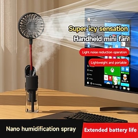 Ventilatore portatile a clip ricaricabile tramite USB con funzione nebulizzante, compatto e leggero, dotato di 4 velocità, funzionamento ultra silenzi