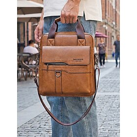 Men's Handbag Crossbody Bag Messenger Bag Shoulder Bags PU Leather Casual Office Father's Day Zipper Multiple pockets Large Capacity Waterproof Solid Color Col