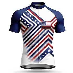 America's 250th Anniversary Independence Day American Independence Day Men Cycling Jersey Geometric American US Flag Short Sleeve Bike Jersey Top with 3 Rear P