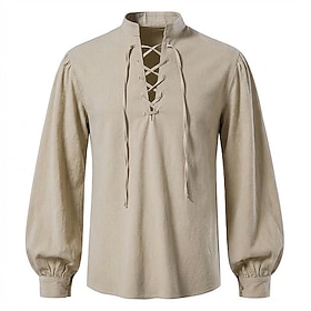 Medievale Rinascimento Camicia Lunghe Pirata Vichingo Costume Per uomo Vichingo Costumi da pirata Halloween Carnevale Performance LARP Fiera Rinascime