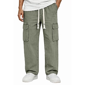 DenimTone™ Men's 100% Cotton Denim Cargo Pants Trousers Casual Pants Drawstring Multi Pocket Straight Leg Plain Comfort Breathable Full Length Casual Daily Out