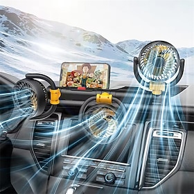 Ventilatore per auto a tre teste, ventilatore di raffreddamento per veicoli a 3 teste alimentato tramite USB da 12 V/24 V per cruscotto, potente e sil