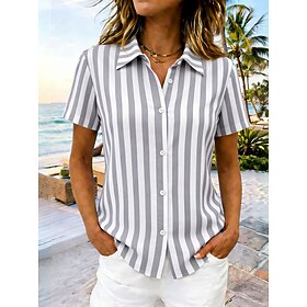 Women's Shirt Short Sleeve Graphic Geometric Striped Vintage Tropical Stylish Shirt Collar Regular Tops Daily Blue Black Red Gray Summer Spring
