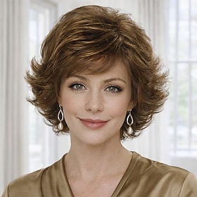 Elegant Short Curly Wig for Women - Soft Brown Layers with Volume