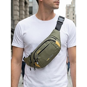Men's Nylon Waist Bag, Multi-Color Large Capacity Fanny Pack with Multi-Pocket Compartments, Adjustable Belt, Crossbody Chest Sling Bag for Casual Daily Wear,