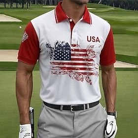 Giorno dell'Indipendenza Americana Per uomo Bandiera Americana Golf Polo Sportivi Manica Corta Magliette polo Camicie con Colletto Casual Athleisure B