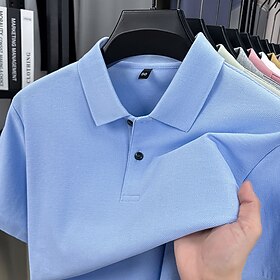 Men's Polo Polo Shirts Casual Vacation Lapel Short Sleeve Fashion Modern Plain Buttons Plain Summer Spring Regular Fit Lake blue Black White Yellow Pink Red Po