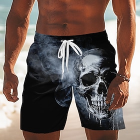 Halloween Men's Skull Swim Trunks Bathing Suits Swim Shorts Board Shorts Mid Waist Dark Gothic Style Outdoor Vacation Dailywear Side Pockets Mesh Lining Elasti