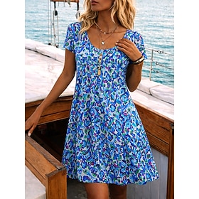 Women's Mini Dress Sundress T Shirt Dress Tee Dress A Line Dress Summer Dress Vacation Casual Daily Beach Holiday Regular Fit Floral Graphic Short Sleeve Crew