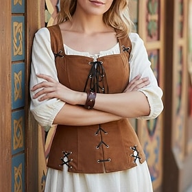 Medievale Rinascimento Steampunk Corsetto Corpetto Pirata Vichingo Contadina Allacciato Costume Per donna Celtico Fantasia Halloween Carnevale Perform