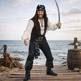 Set Medievale Rinascimento Pantaloni Copricapo Cintura in Vita con accessori Lunghe Pirata Costume Per uomo Costumi da pirata Halloween Carnevale Masc