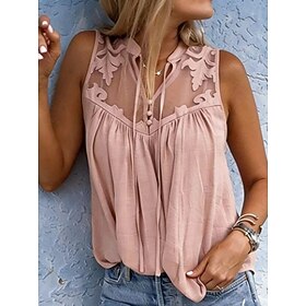 Women's Shirt Blouse Patchwork Plain Stylish Classic Modern Sleeveless V Neck Regular Tops Daily Holiday Going out Pink Royal Blue Light Grey Summer Spring