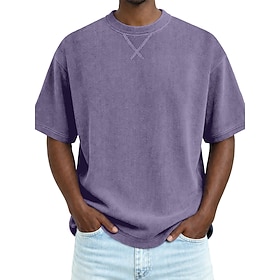 Men's T Shirt Corduroy Shirt Tee Top Short Sleeve Crew Neck Soft Corduroy Summer Spring All Seasons Solid Color Striped Pit Strip Basic Retro Vintage Casual Va