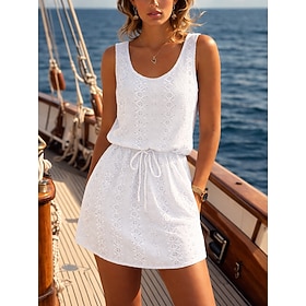 Women's Mini Dress A Line Dress Summer Dress Casual Daily Regular Fit Plain Sleeveless U Neck Blue White Summer