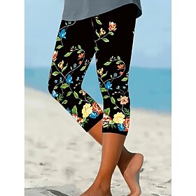 Women's Chinos Leggings Vacation Vintage Streetwear Capris High Waist Floral Graphic Printing Comfort Soft Comfortable Stretchy Daily Outdoor Vacation Blue Gra