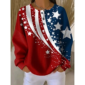 Women's Hoodies Buttons Graphic Letter Fashion Casual Print Long Sleeve Crew Neck Regular Tops Casual Street Blue White Red Spring Fall Winter