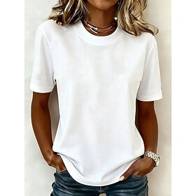 Women's T Shirt Cotton Shirt Tee Top Solid Color Fashion Stylish Basic Short Sleeve Crew Neck Regular Tops Daily Going out Weekend Blue Black White Yellow Red