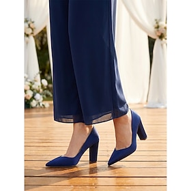 Women's Navy Blue Block Heel Pumps, Elegant Mother of the Bride Dress Shoes for City Wedding, Pointed Toe Comfortable Mid Heel Shoes for Formal Events Evening