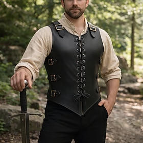 Retrò Vintage Medievale Rinascimento Gilet Senza maniche Cavaliere Ranger Allacciato Fibbia Costume Per uomo Halloween Carnevale Fiera Rinascimentale 