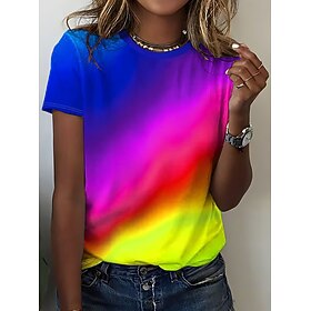 Women's T Shirt Print Graphic Abstract Bohemia Vintage Stylish Short Sleeve Crew Neck Regular Tops Daily Blue Yellow Pink Light Purple Fuchsia Summer Spring