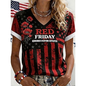 maglietta da donna Red Friday con grafica e scritta, elegante, classica, casual, maniche corte, scollo a V, top regolari, per tutti i giorni, per usci