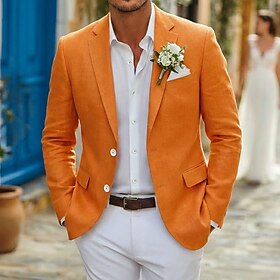 Per uomo Giacca blazer Blazer di Lino Colletto ad incastro Moda Leggero Casual Tinta unita Blazer in lino Nero Giallo Rosa Vestibilità su misura Monop
