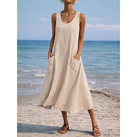 Per donna Abito maxi Abito a Tubino Vestito Estivo Casual Quotidiano Vestibilità comoda Semplice Senza Maniche Girocollo Arancione Albicocca Estate Pr