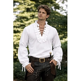 Medievale Rinascimento Camicia Lunghe Pirata Vichingo Costume Per uomo Vichingo Costumi da pirata Halloween Carnevale Performance LARP Fiera Rinascime