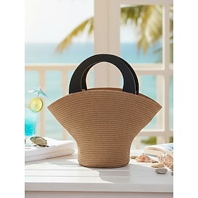 Per donna Borsa Borsa di paglia Paglia Casuale Spiaggia Viaggio Cerniera Leggero Intrecciato Nero Marrone Beige