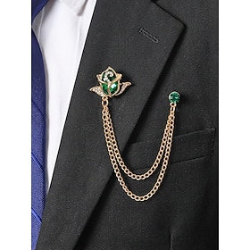 Men's Alloy Rose Lapel Pin with Chain, Wedding Party Suit Accessory, Multiple Colors, Elegant Floral Brooch for Formal Occasions