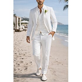 Men's Tuxedos Suits Beach Wedding Spring Wedding White Spring Summer Suit Notch Lapel Casual Formal Solid Colored Standard Fit 3 Piece Single Breasted One-but
