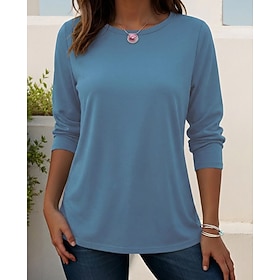 Women's T Shirt Blouse Solid Color Plain Stylish Classic Long Sleeve Crew Neck Round Neck Long Tops Daily Going out Beach Wear Blue Black White Yellow Pink Spr