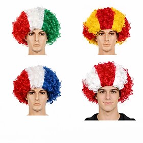 Tricolor Striped Afro Wig - National Flag Colors Curly Hair for Sports Fans