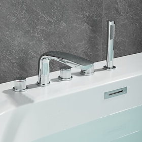 Rubinetto per Vasca - Contemporaneo Cromo Autoportante Valvola in Ottone Bath Shower Mixer Taps