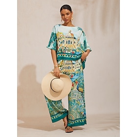 Baleareninseln blaues, seidiges Satin-Top mit Dolmanärmeln: retailer-supplied image