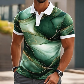 Men's Abstract Marble Polo Shirts Short Sleeve Polo Shirts Collared Shirts Casual Athleisure Buttons Spring  Summer Blue Purple Green