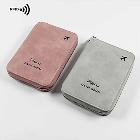 Portapassaporto antifurto RFID multifunzionale con spazzola, borsa portadocumenti da viaggio, portafoglio con cerniera, custodia in pelle, portapassap