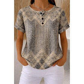 Women's Waffle Textured Knit Tops T Shirt Color Block Graphic Gradient Geometry Stylish Classic Short Sleeve Crew Neck Round Neck Regular Tops Daily Sports Kha