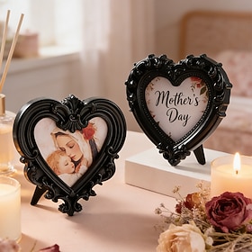 Cornice a forma di cuore in resina nera per la festa della mamma, espositore fotografico 3D decorato, decorazione da tavolo per la casa, decorazione p