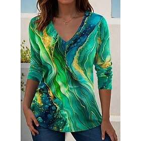 Women's T Shirt Print Floral Graphic Gradient Elegant Vintage Stylish Long Sleeve Crew Neck V Neck Regular Tops Daily Ash Green / Blue Rainbow Summer Spring Fa