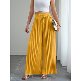 Women's Culottes Wide Leg Chinos Vacation Streetwear Casual Full Length Medium Waist Solid Color Drawstring Pleated Pocket Comfortable Breathable Micro-elastic