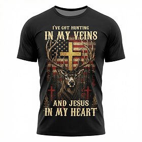 Men's Cross Christian Hunting T Shirt Short Sleeve T shirt 3D Print Crew Neck Shirt Religious Patriotic Casual Daily Sports Outdoor Black 1 Brown Black 2 Summe