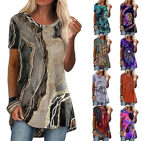 Women's T Shirt Tee Top Graphic Abstract Vintage Fashion Ethnic Short Sleeve Crew Neck Round Neck Long Tops Daily Going out Weekend Blue Black Red Purple Orang