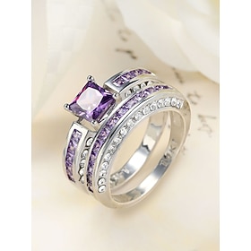 Women's Ring Set, Copper with Cubic Zirconia, Multi-Color, Elegant Matching Rings for Weddings, Parties, and Formal Events, Perfect Bridal or Evening Jewelry