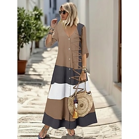 Women's Maxi Dress Boho Dress Casual Dress Print Dress Elegant Fashion Modern Outdoor Vacation Going out Loose Fit Geometric Short Sleeve V Neck White Red Khak