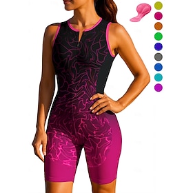 Women's Cycling Jersey Triathlon Tri Suit Downhill Jersey Sleeveless Summer Spring Autumn / Fall Blue Dark Grey Rose Red  Black Geometric Gradient Curve Bike S