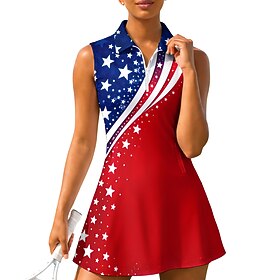 Independence Day Women's Geometric National Flag Tennis Dress Sports Dress Sleeveless Print Breathable Tennis Golf Badminton Polo Collar Zip Collar Dress Red R