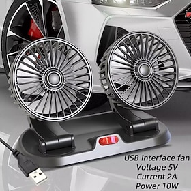 Ventilatore per auto a doppia testa 12V 24V alimentato tramite USB, ventilatore di raffreddamento portatile per veicoli ruotabile a 360°, circolatore 