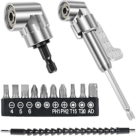 Set di 4 adattatori per trapano ad angolo retto di 105 gradi, avvitatore a impulsi e bussola magnetica per cacciavite, utensile angolare, mozzo a vite